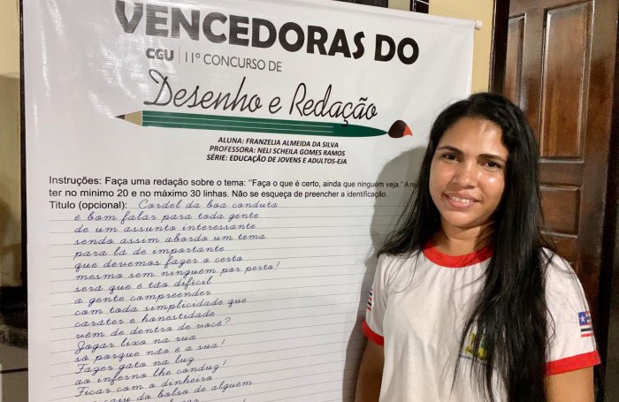 Franzelia Almeida da Silva, estudante do Centro de Ensino Ribeiro do Amaral, ficou em 1º lugar no Concurso de Redação da CGU 